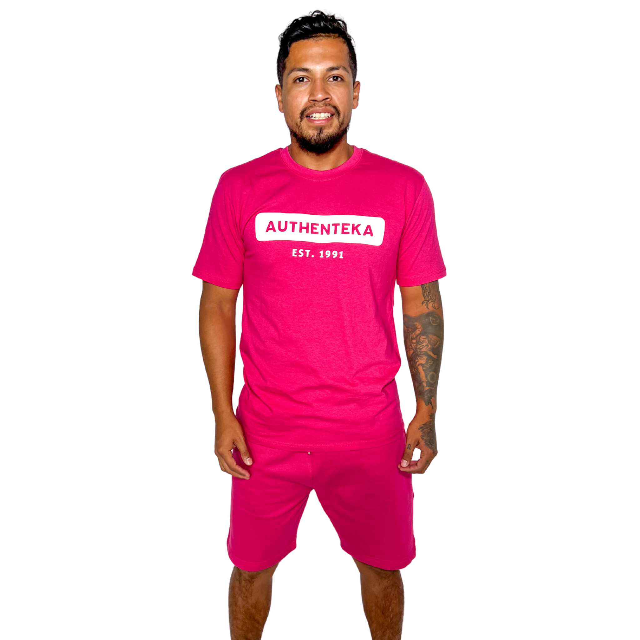 AUTHENTEKA UNISEX SHORTS SET- pink x white