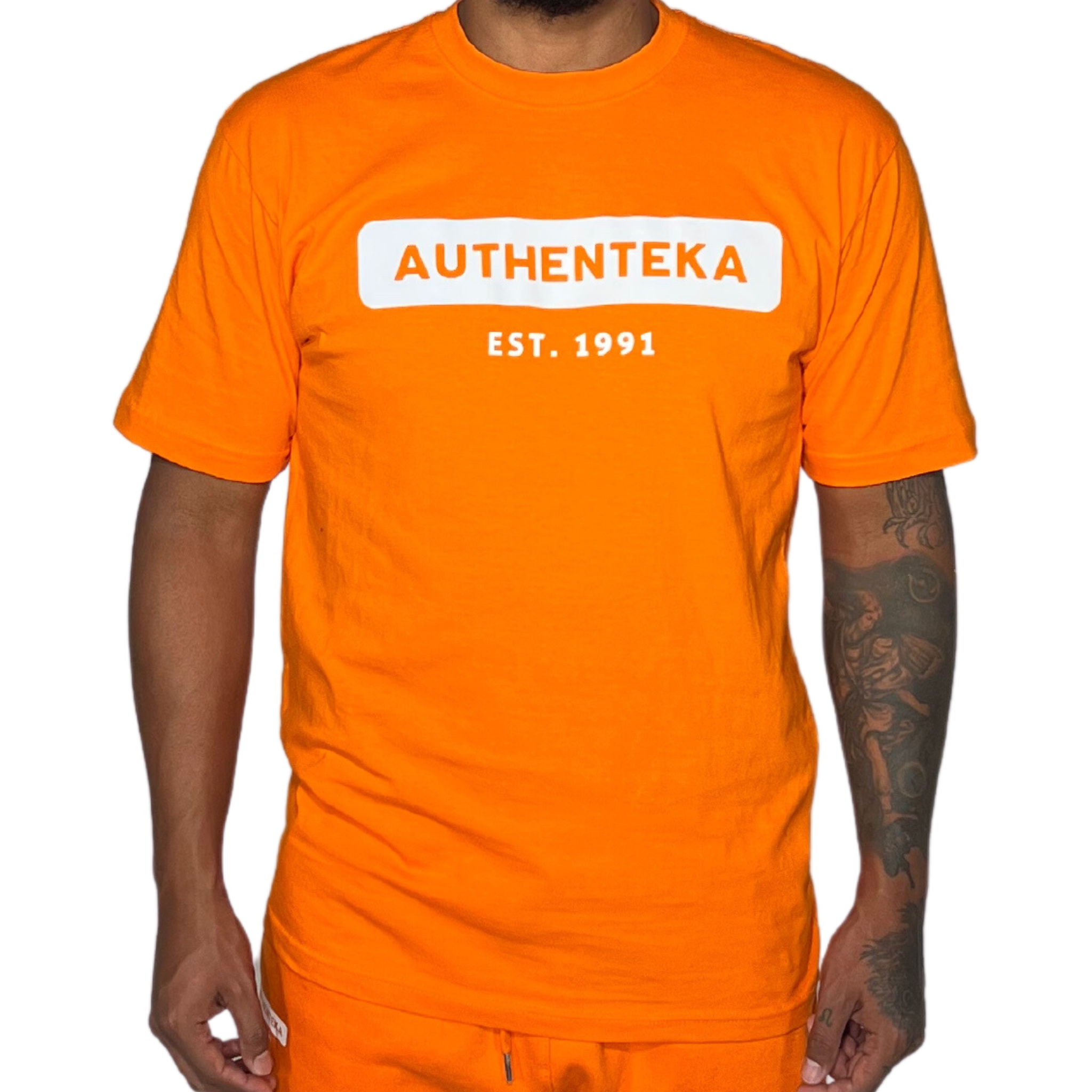 AUTHENTEKA UNISEX T-SHIRT- orange x white