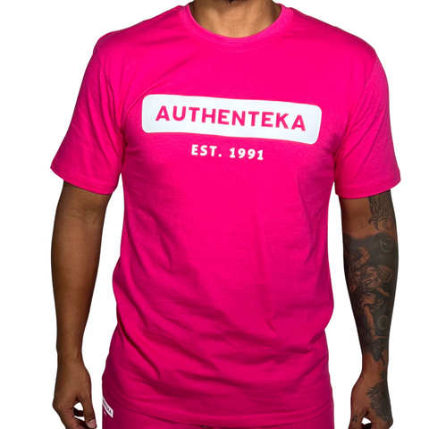 AUTHENTEKA UNISEX T-SHIRT- pink x white